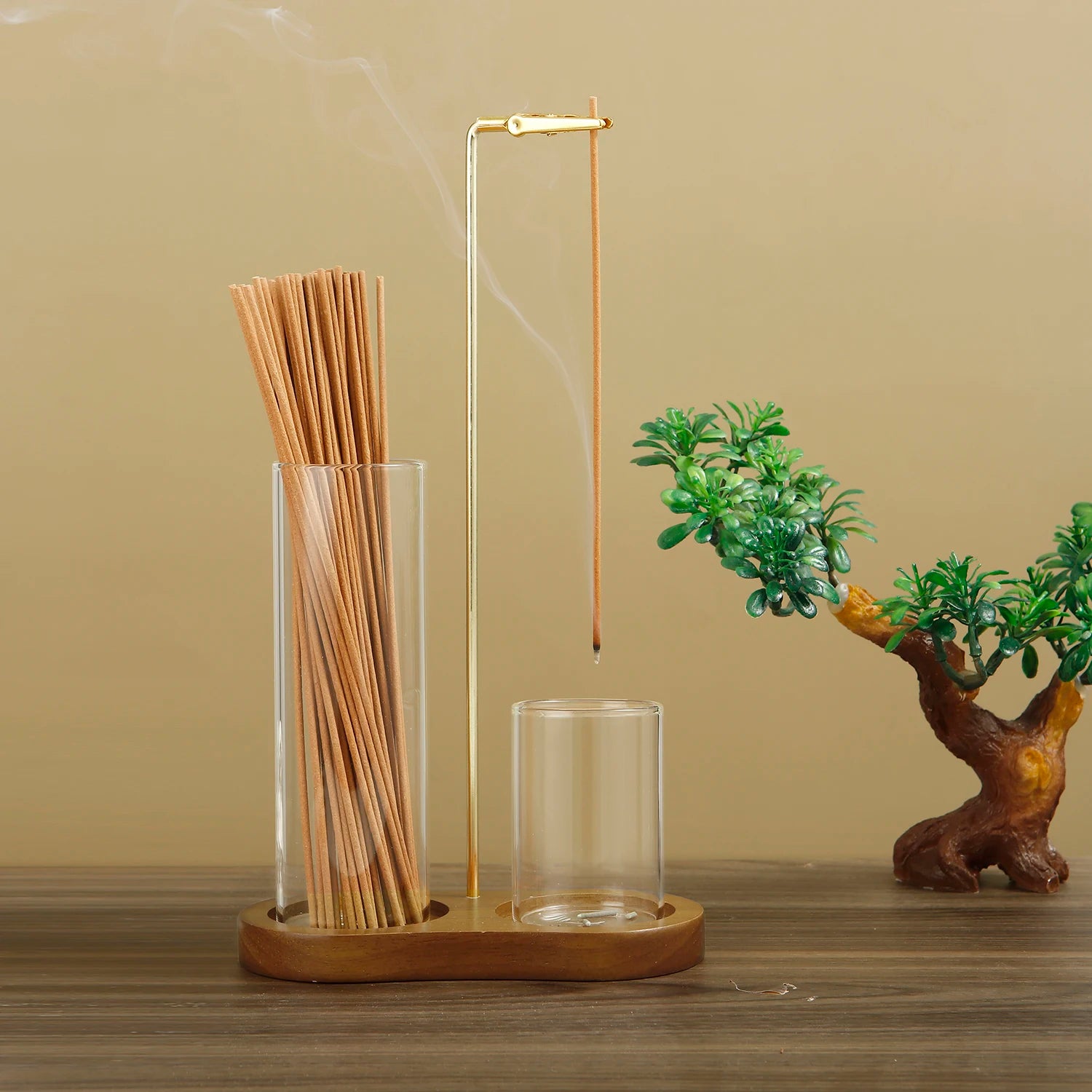 2-in-1 Incense Holder – Anti-Ash Burner with Glass Catcher & Organizer