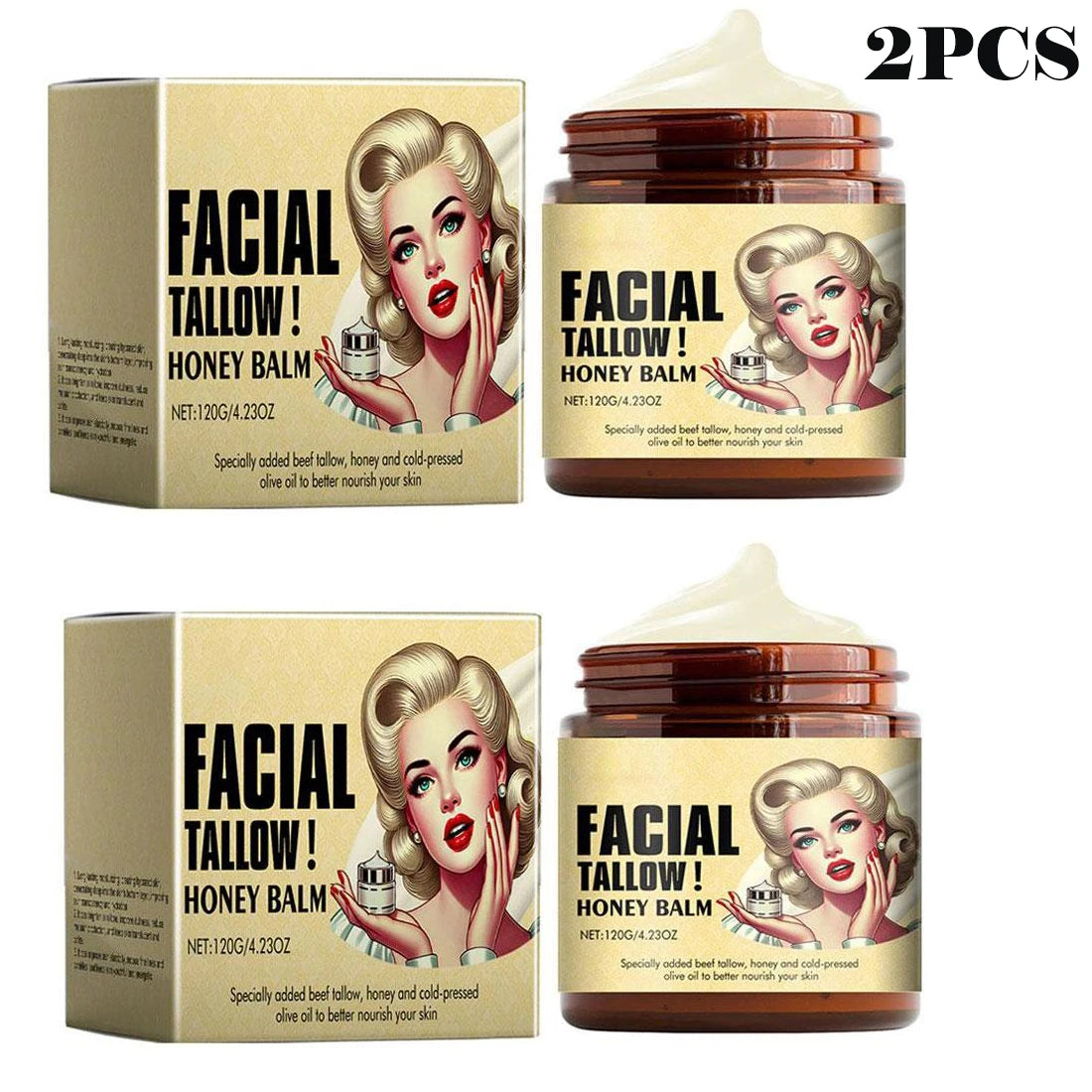 Beef Tallow & Honey Cream – Moisturizing Face & Body – 120g