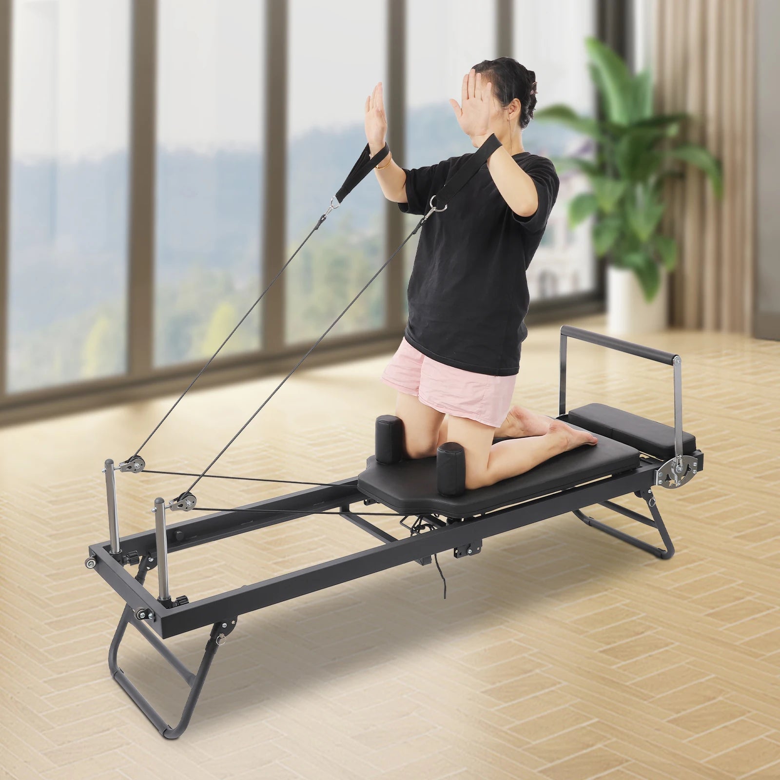 Foldable Pilates Reformer – Steel Yoga Fitness Machine, 197×57×72.5cm