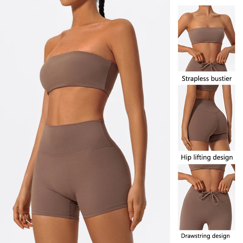 Ctenkevet Two-Piece Women’s Fitness Set – Strapless Yoga & Gym Outfit