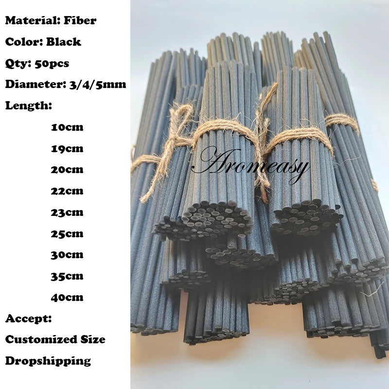 50pcs Black Rattan Reed Sticks – Aromatherapy Diffuser Refill