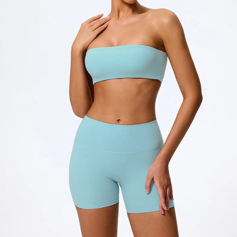 Ctenkevet Two-Piece Women’s Fitness Set – Strapless Yoga & Gym Outfit