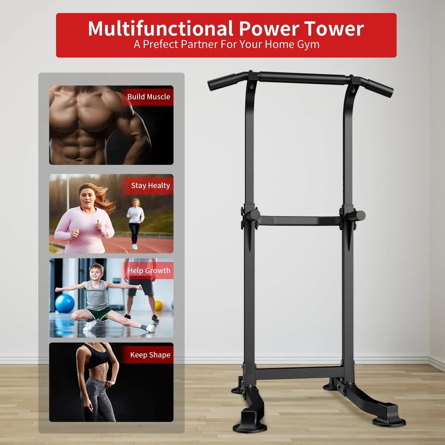 Adjustable Power Tower – Pull-Up & Dip Station, 330lbs Capacity