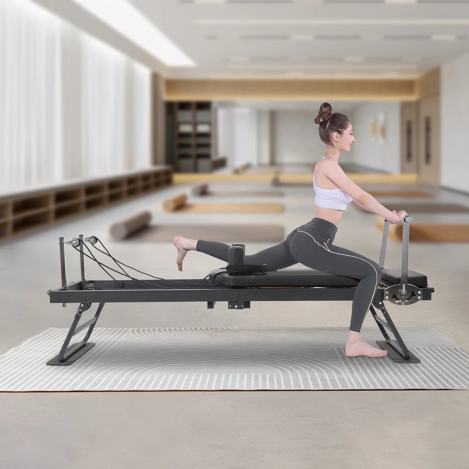 Foldable Pilates Reformer – Steel Yoga Fitness Machine, 197×57×72.5cm