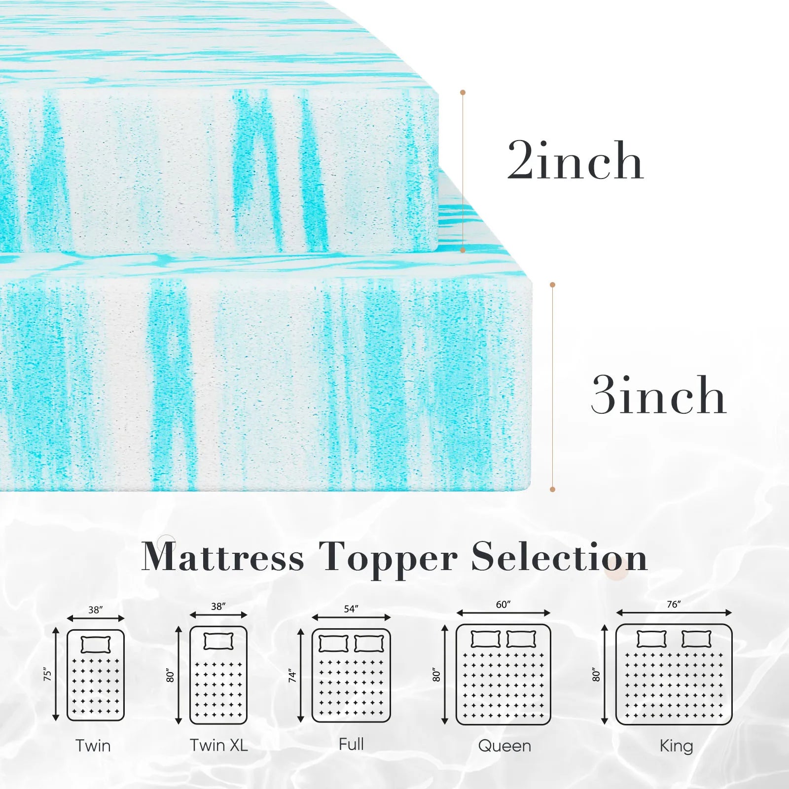 JHK Gel Memory Foam Mattress Topper – Full Size, 2–3 Inch