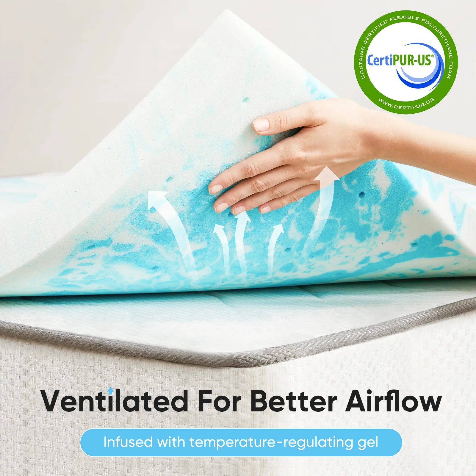 JHK Gel Memory Foam Mattress Topper – Full Size, 2–3 Inch