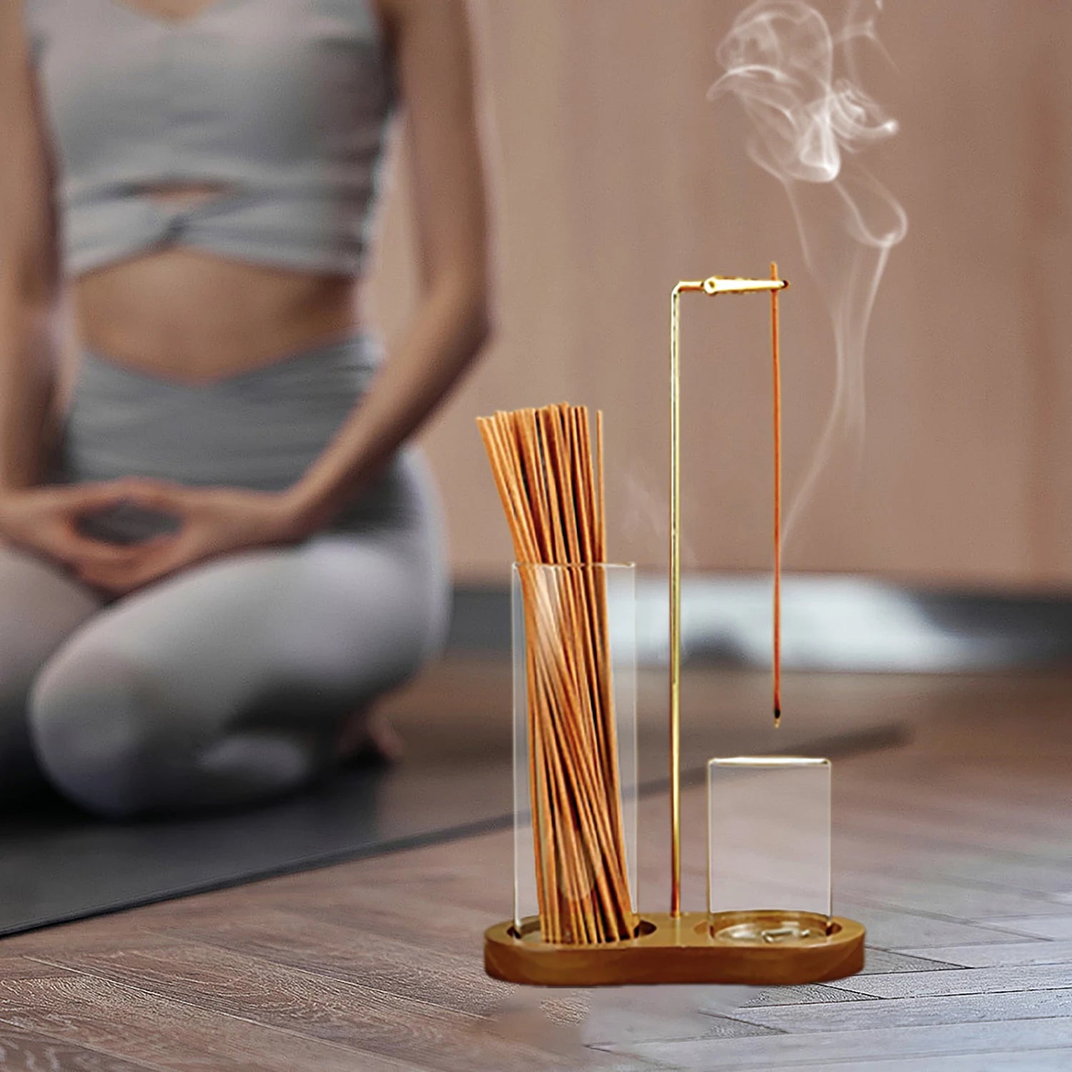 2-in-1 Incense Holder – Anti-Ash Burner with Glass Catcher & Organizer